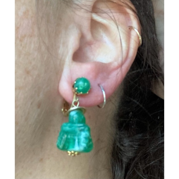 Vintage Hong Kong Signed Buddha Earrings Clip-On Dangles - Picture 9 of 10